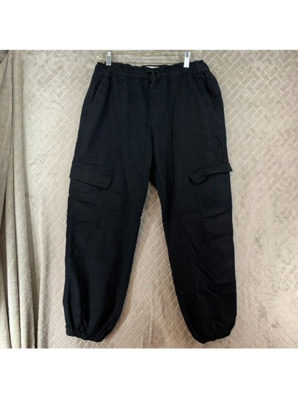 No Boundaries Pants Women L Black Cargo Jogger Elastic Waist High Rise Goth Rave - Picture 1 of 8